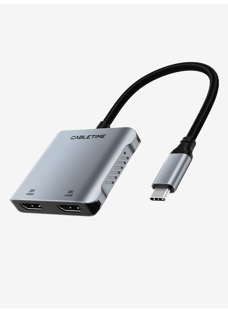 كابل تايم موزع كابل تايم 8K USB-C إلى منفذي HDMI، يدعم تقنية MST - Image 1